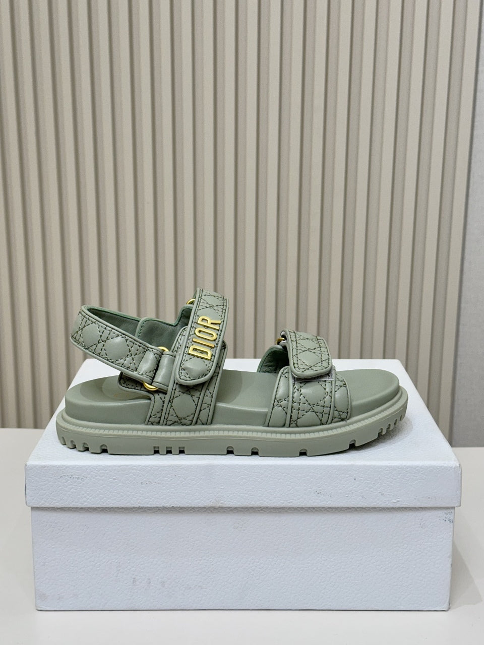 DIOR BACK-STRAP SANDALS 25S IN PALE TEAL GRAY CALFSKIN - 35