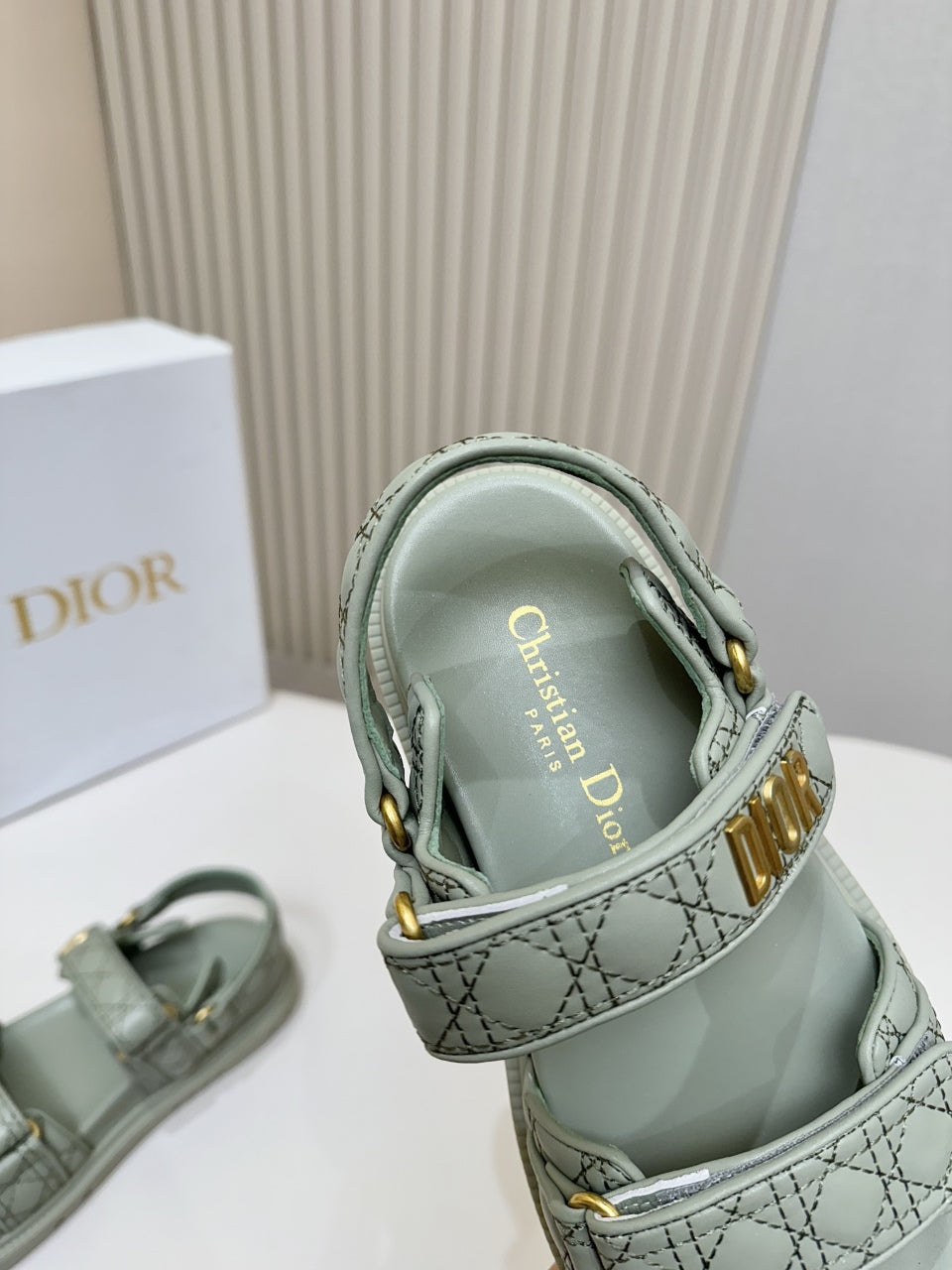DIOR BACK-STRAP SANDALS 25S IN PALE TEAL GRAY CALFSKIN - 35