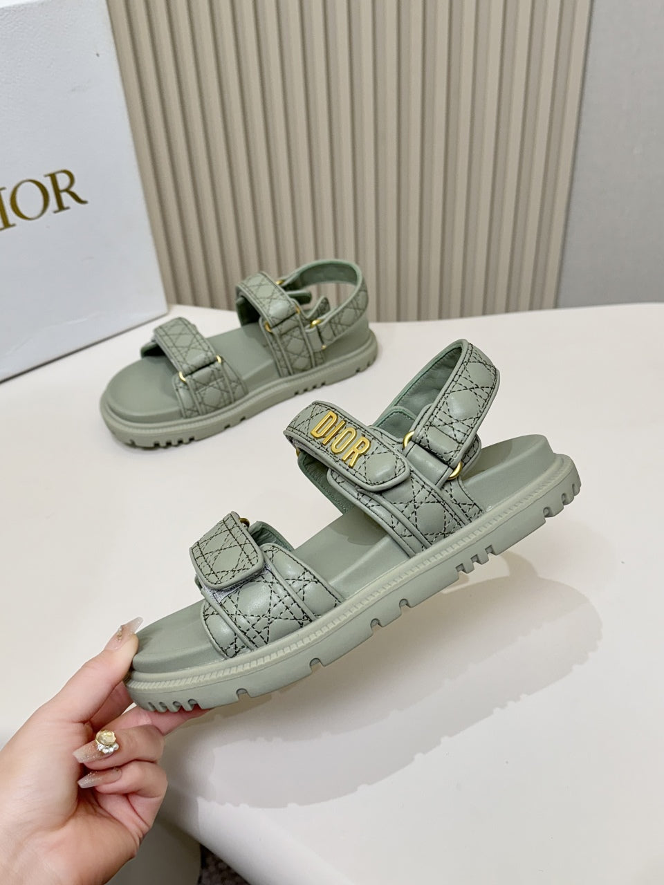 DIOR BACK-STRAP SANDALS 25S IN PALE TEAL GRAY CALFSKIN - 35
