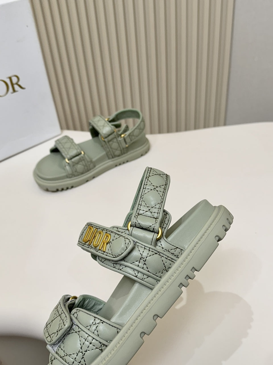 DIOR BACK-STRAP SANDALS 25S IN PALE TEAL GRAY CALFSKIN - 35