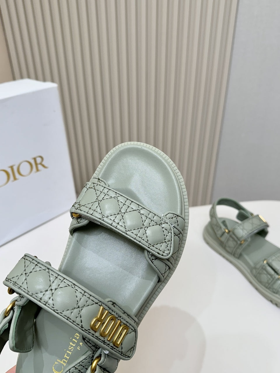 DIOR BACK-STRAP SANDALS 25S IN PALE TEAL GRAY CALFSKIN - 35