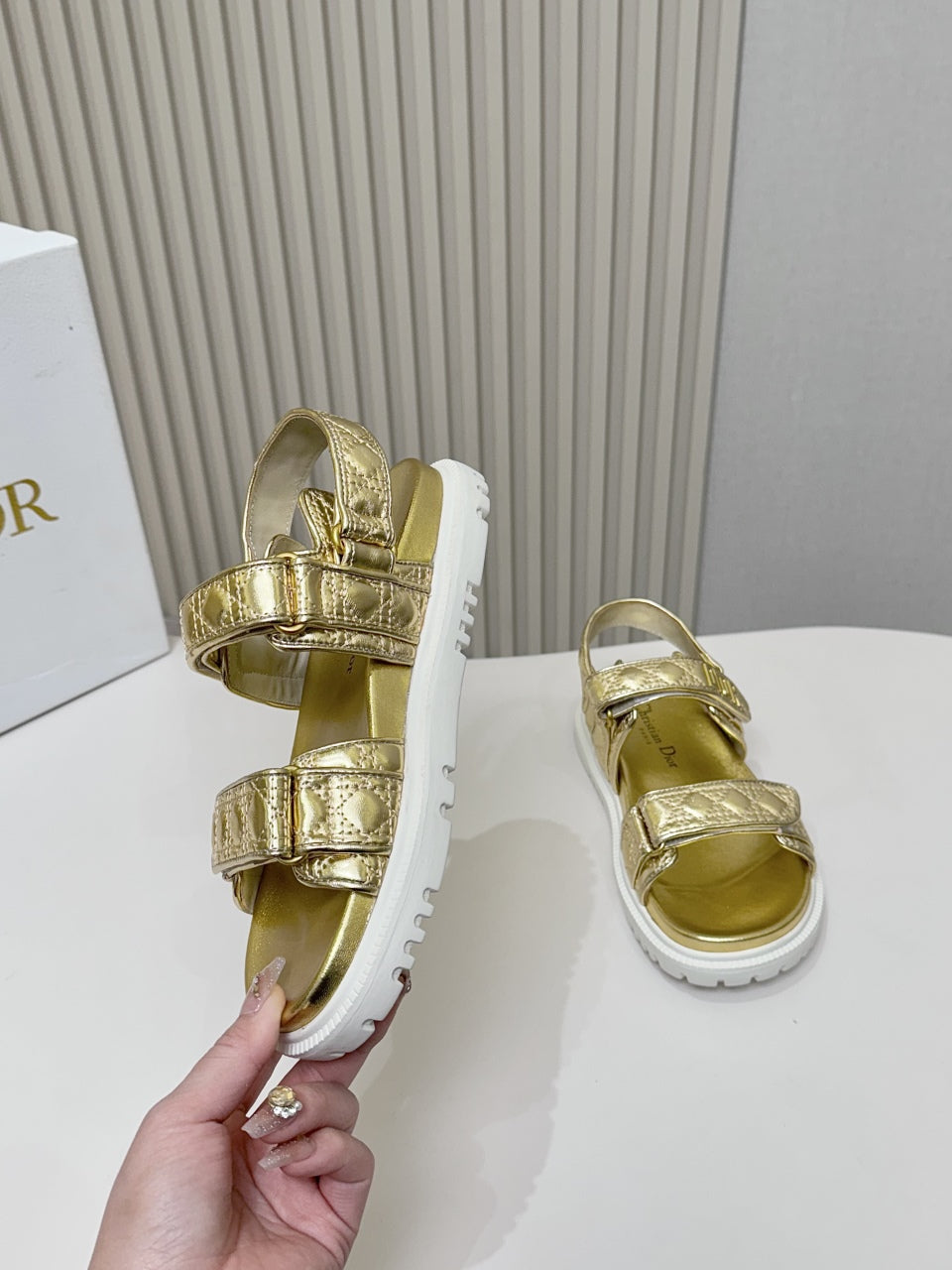 DIOR BACK-STRAP SANDALS 25S IN GOLD CALFSKIN - 35