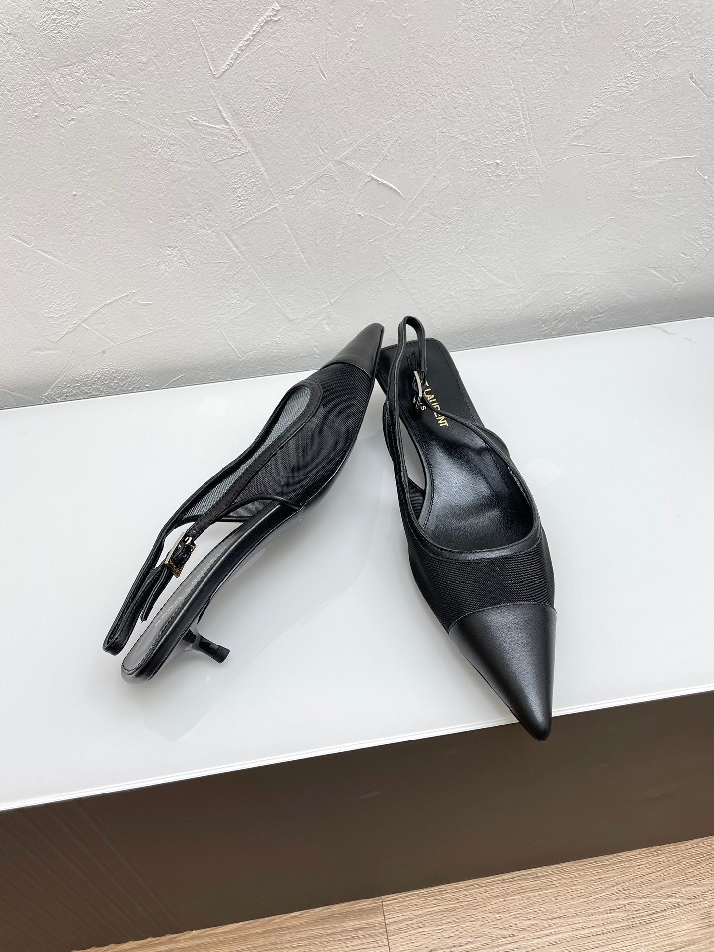 OXALIS SLINGBACK PUMPS 30 IN MESH BLACK LEATHER - 35