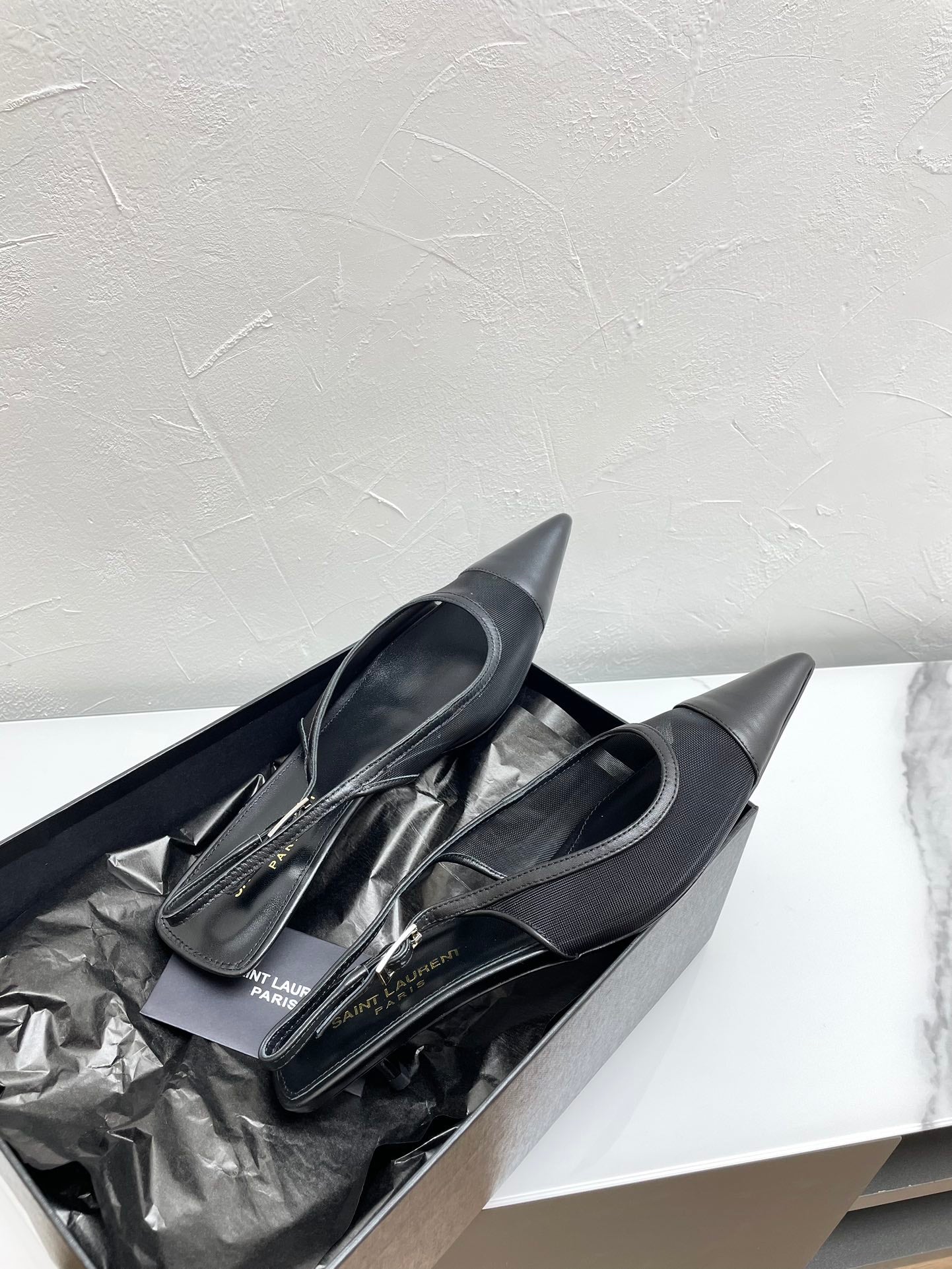OXALIS SLINGBACK PUMPS 30 IN MESH BLACK LEATHER - 35