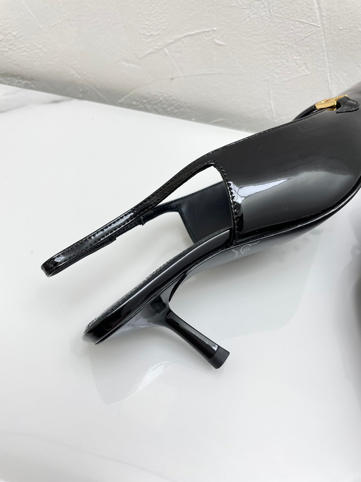 CARINE SLINGBACK PUMPS 45 IN PATENT BLACK LEATHER - 35
