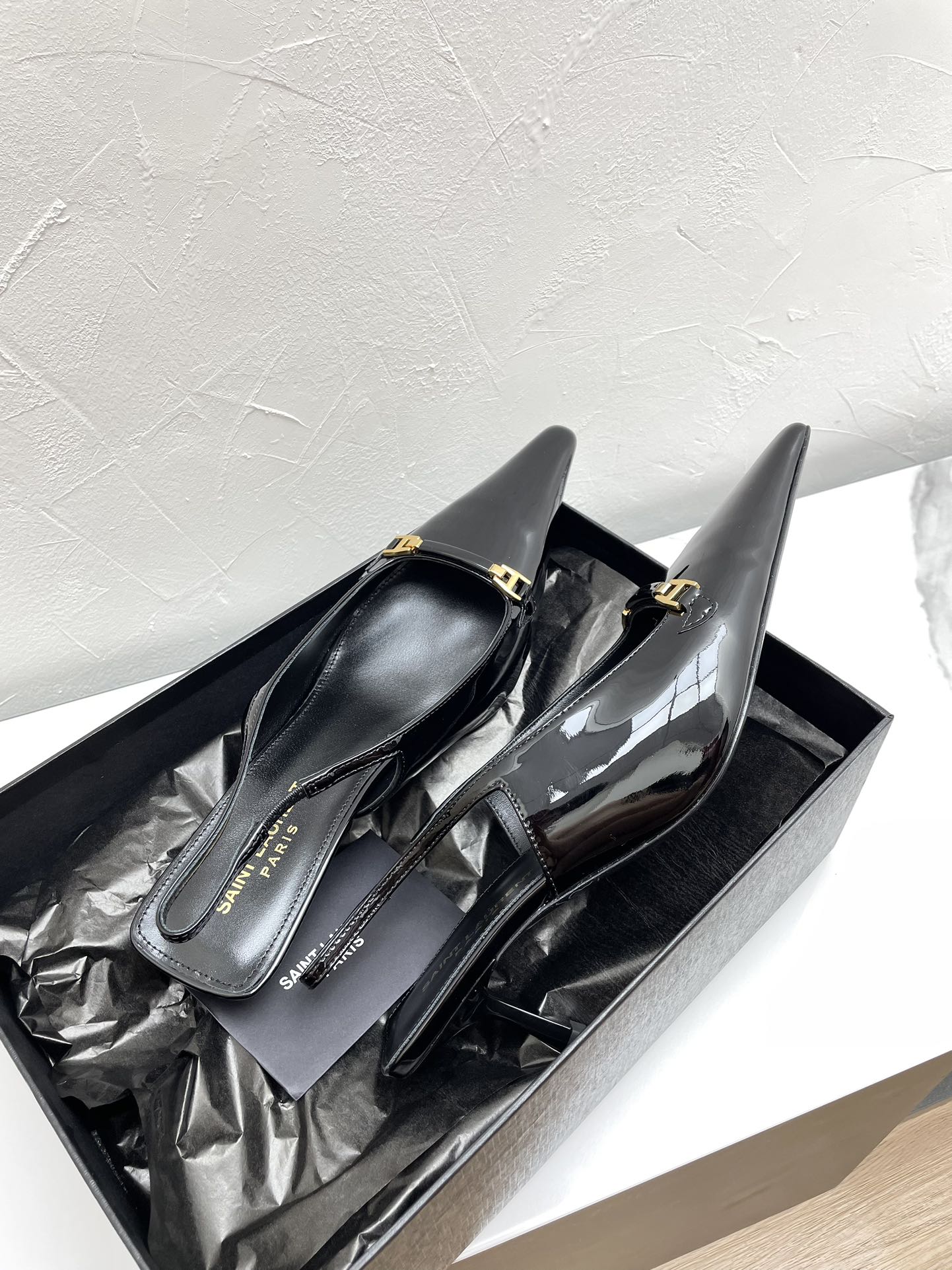 CARINE SLINGBACK PUMPS 45 IN PATENT BLACK LEATHER - 35