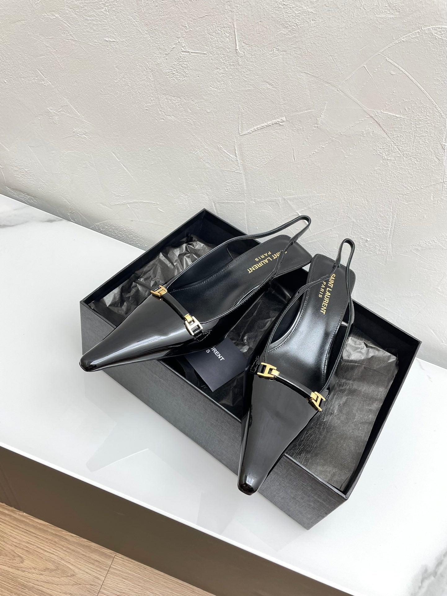 CARINE SLINGBACK PUMPS 45 IN PATENT BLACK LEATHER - 35