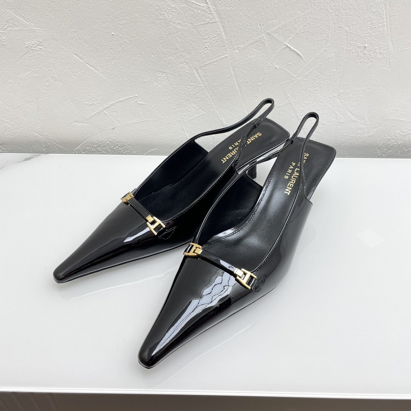 CARINE SLINGBACK PUMPS 45 IN PATENT BLACK LEATHER - 35
