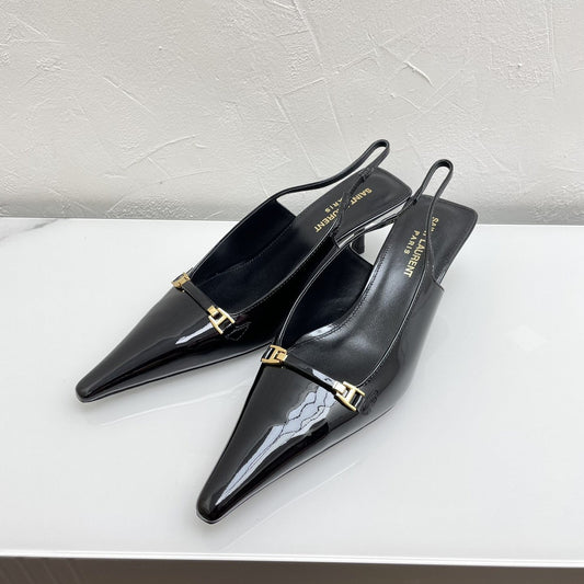 CARINE SLINGBACK PUMPS 45 IN PATENT BLACK LEATHER - 35