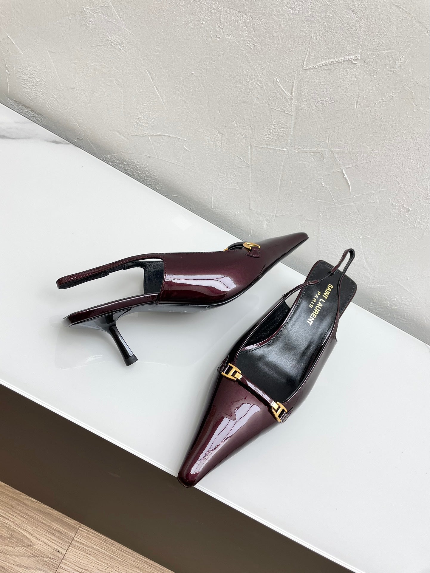 CARINE SLINGBACK PUMPS 45 IN PATENT MAROON LEATHER - 35