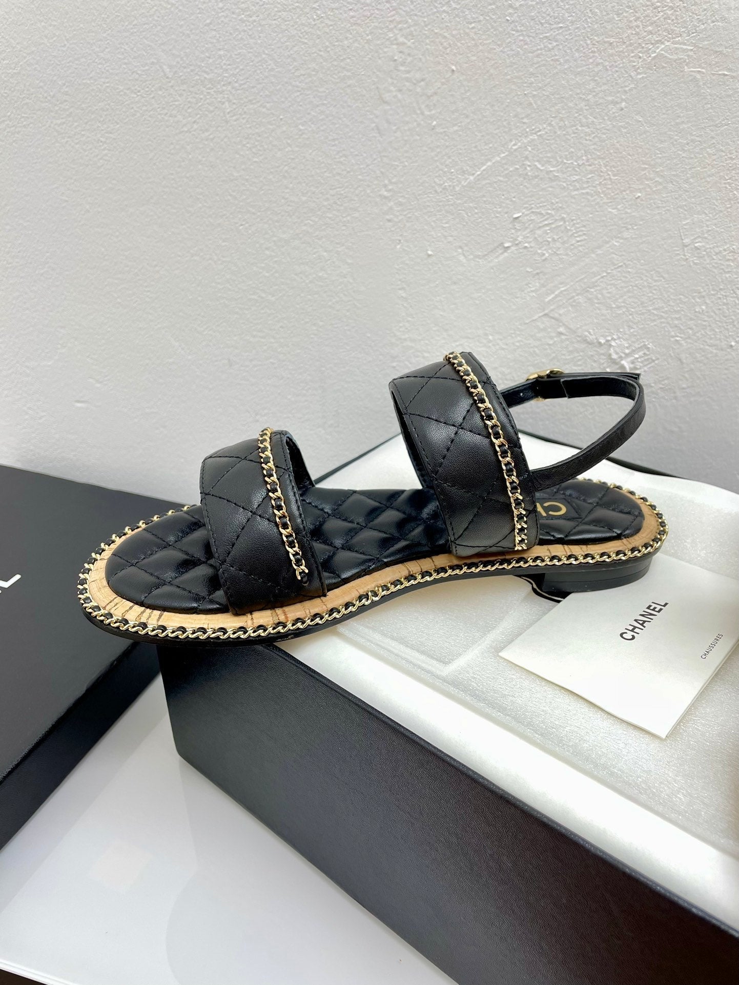 DOUBLE STRAPS SANDALS IN BLACK LAMBSKIN - 35
