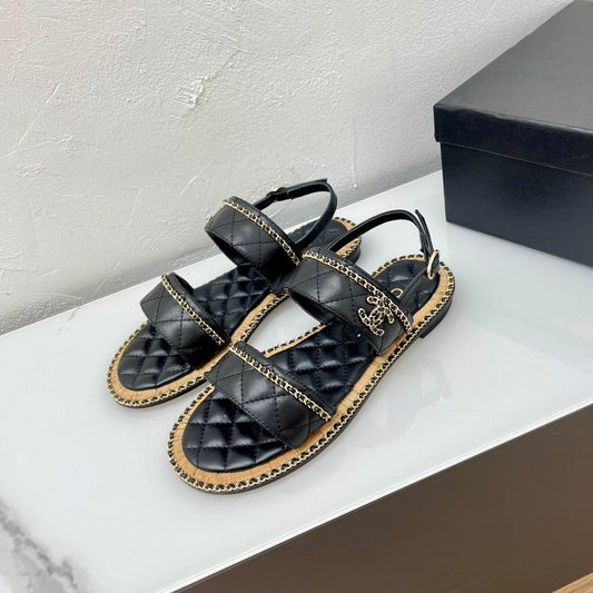 DOUBLE STRAPS SANDALS IN BLACK LAMBSKIN - 35