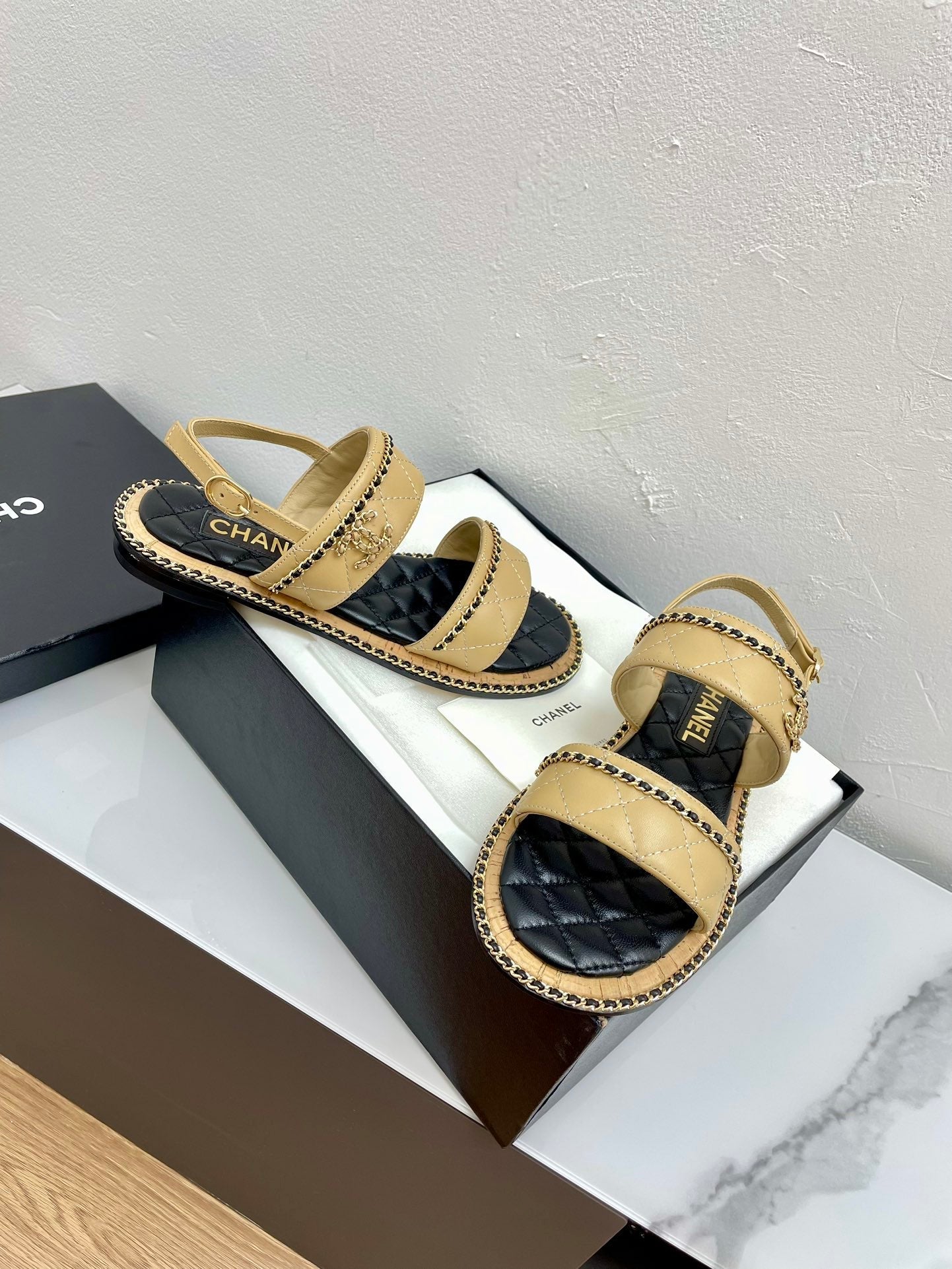 DOUBLE STRAPS SANDALS IN YELLOW CREAM LAMBSKIN - 35