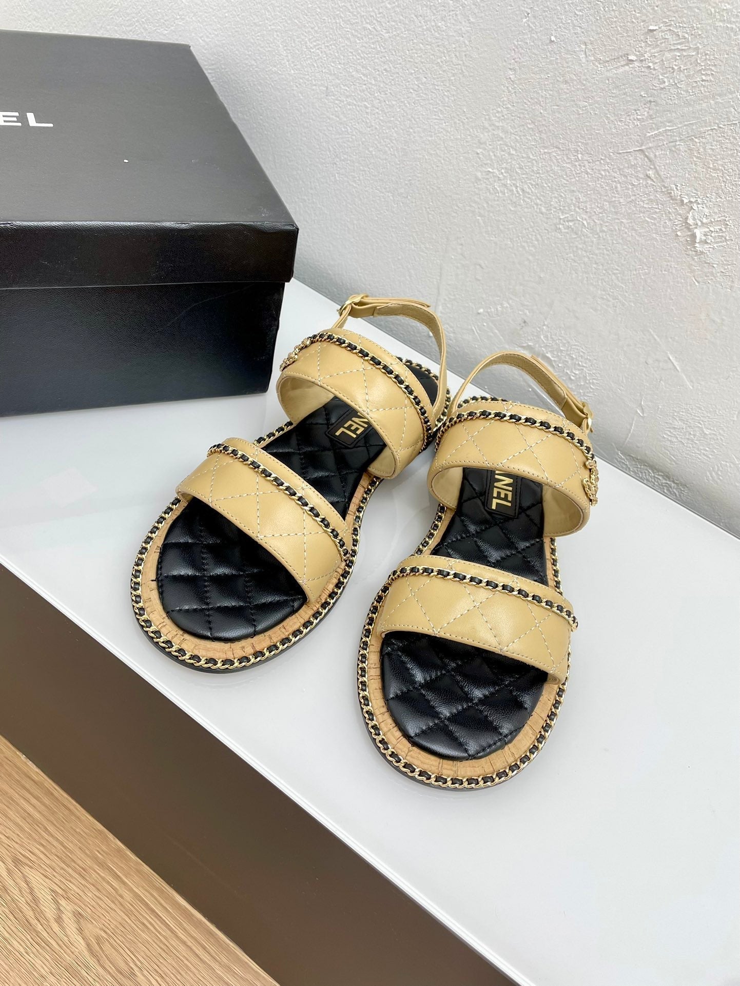 DOUBLE STRAPS SANDALS IN YELLOW CREAM LAMBSKIN - 35