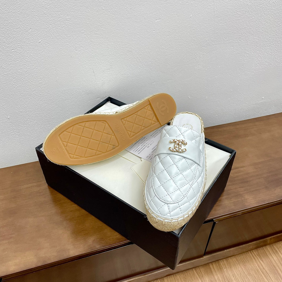 CC Women Half - Slippers White Lambskin - 35