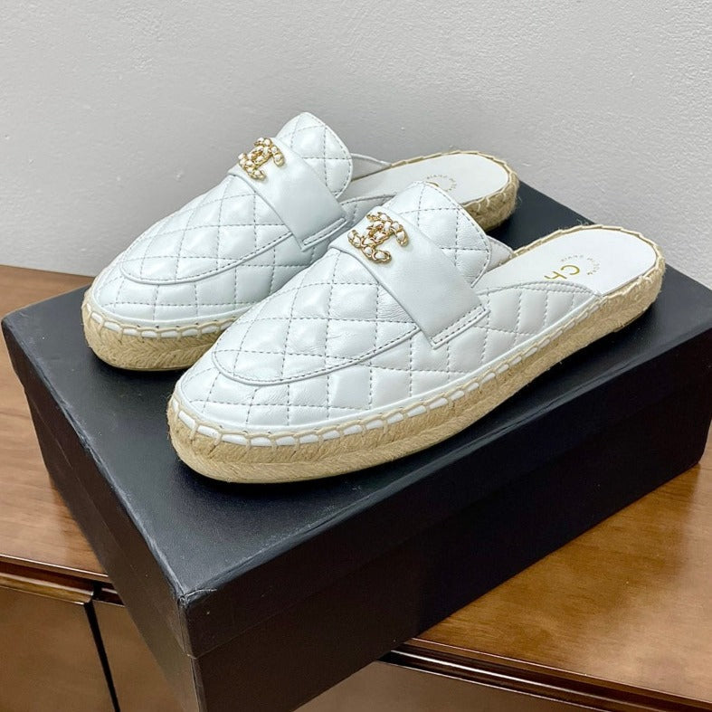 CC Women Half - Slippers White Lambskin - 35