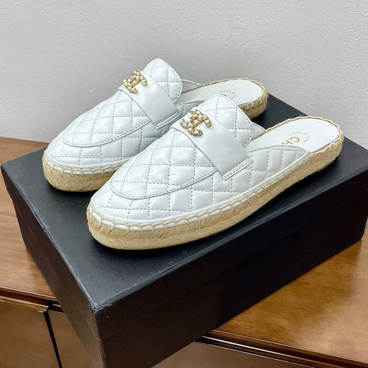 CC Women Half - Slippers White Lambskin - 35