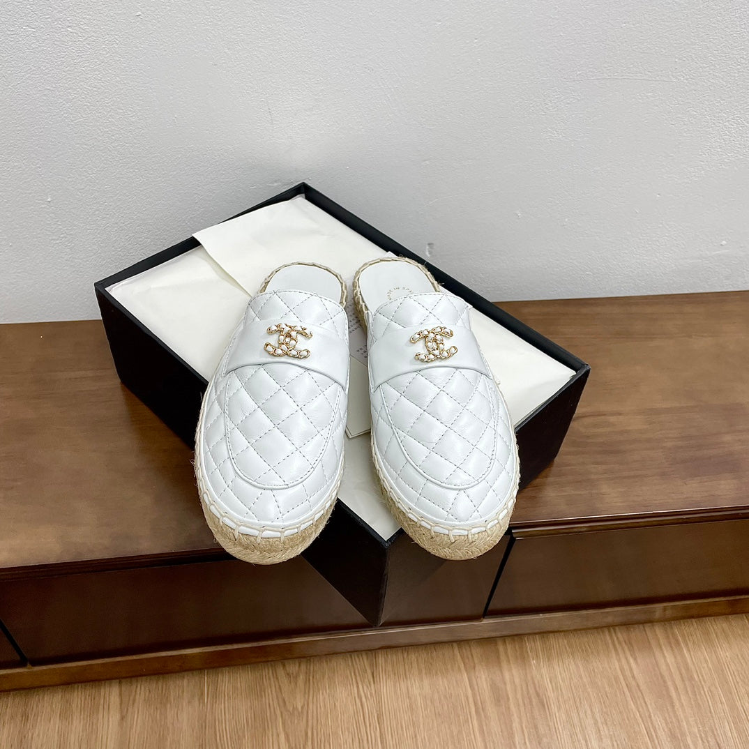 CC Women Half - Slippers White Lambskin - 35