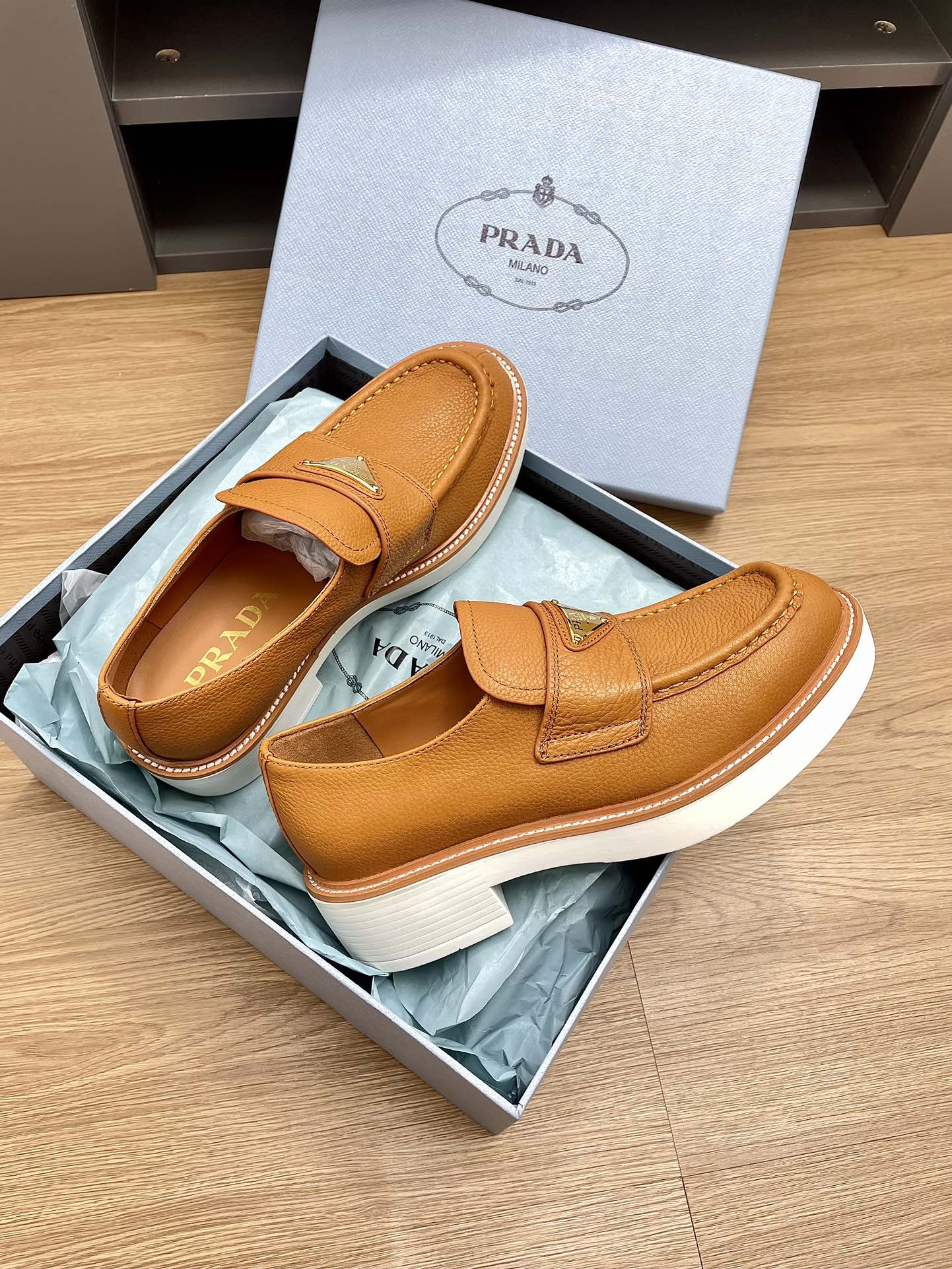 PRA CHOCOLATE LOAFERS BRONZE CALFSKIN - 34