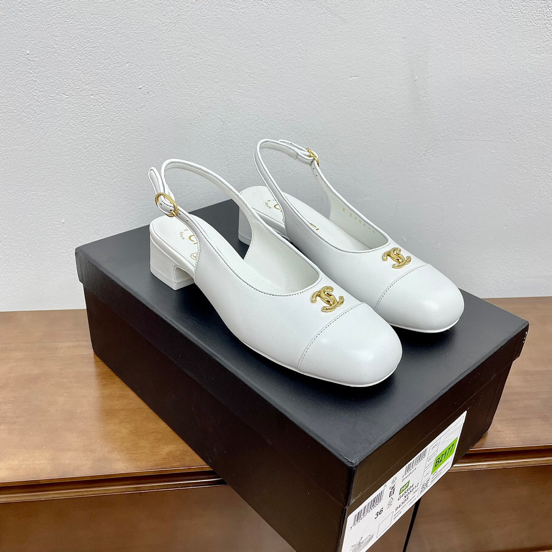 HIGH SLINGBACKS WHITE CALFSKIN - 35