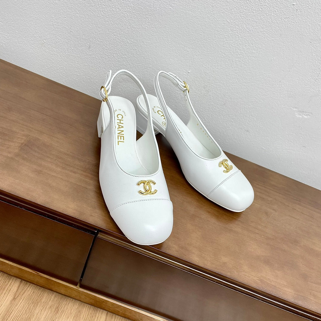 HIGH SLINGBACKS WHITE CALFSKIN - 35