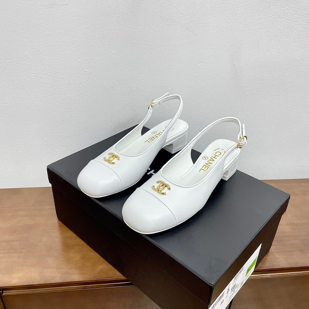 HIGH SLINGBACKS WHITE CALFSKIN - 35