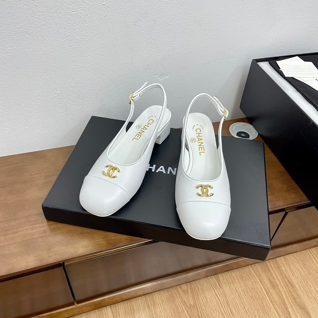 HIGH SLINGBACKS WHITE CALFSKIN - 35
