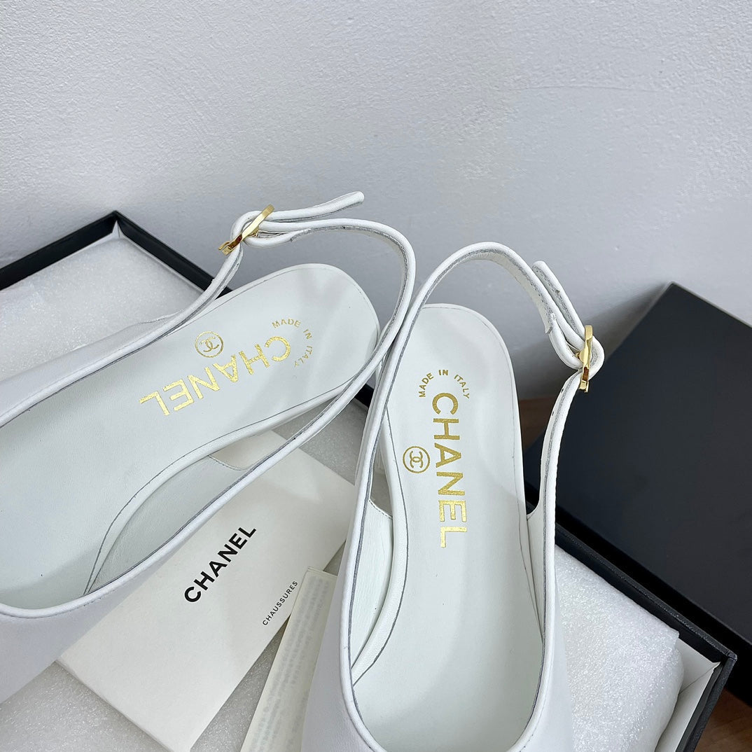 HIGH SLINGBACKS WHITE CALFSKIN - 35