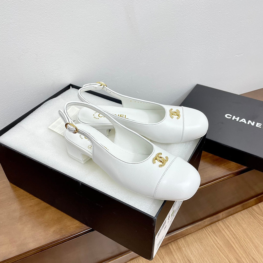 HIGH SLINGBACKS WHITE CALFSKIN - 35