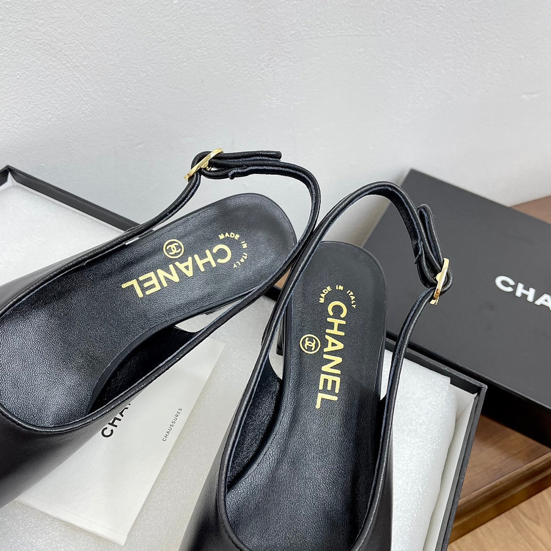 HIGH SLINGBACKS BLACK CALFSKIN - 35