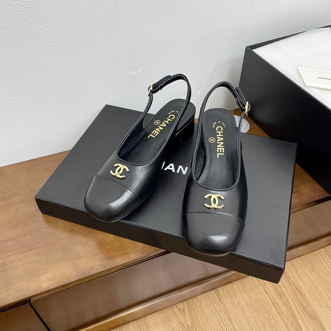 HIGH SLINGBACKS BLACK CALFSKIN - 35
