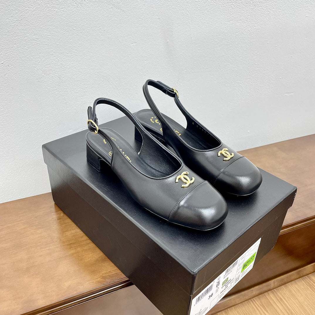 HIGH SLINGBACKS BLACK CALFSKIN - 35