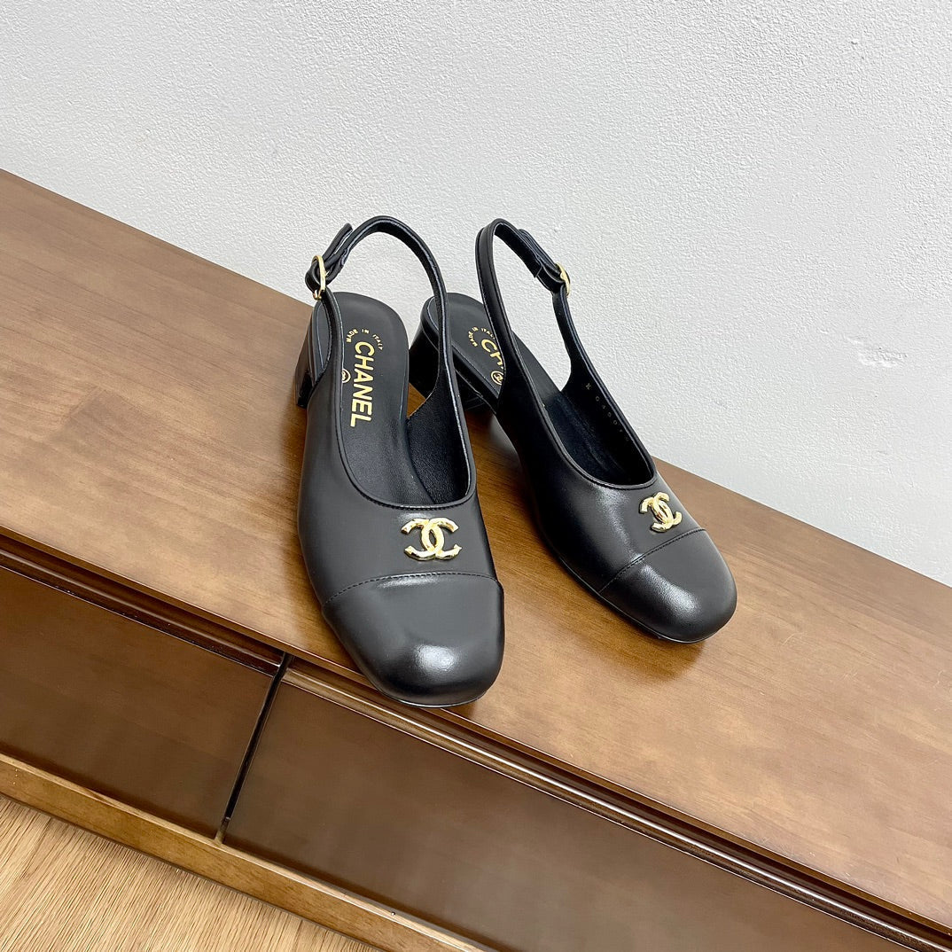 HIGH SLINGBACKS BLACK CALFSKIN - 35