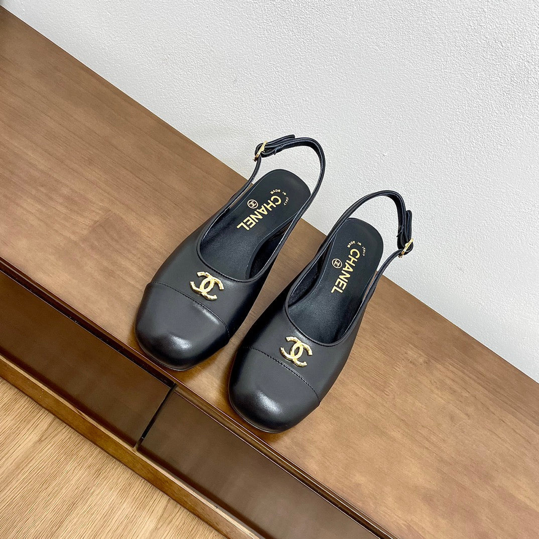 HIGH SLINGBACKS BLACK CALFSKIN - 35