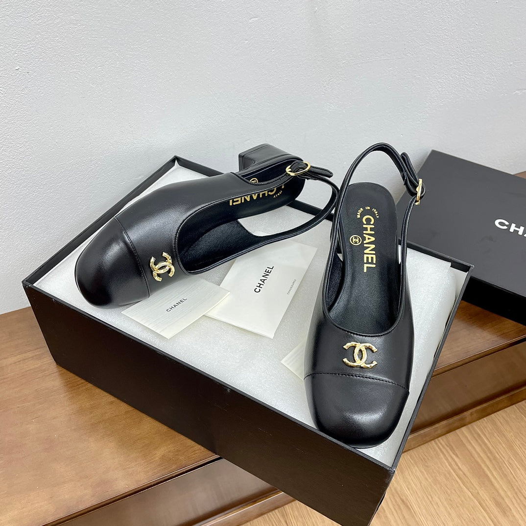 HIGH SLINGBACKS BLACK CALFSKIN - 35