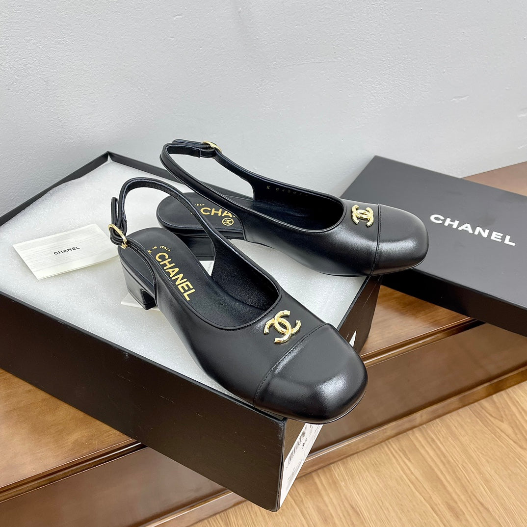 HIGH SLINGBACKS BLACK CALFSKIN - 35
