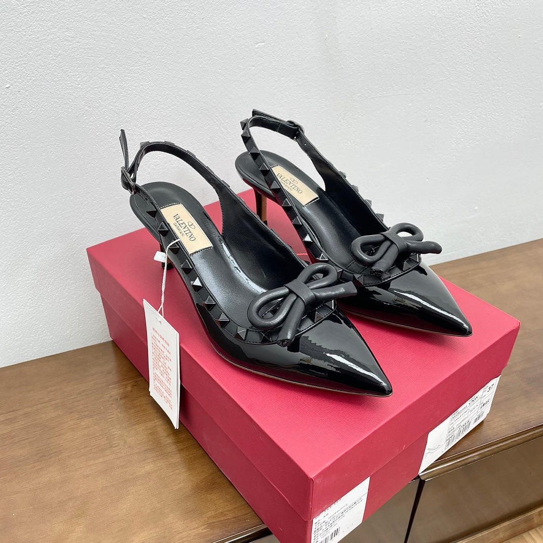 ROCKSTUD BOW SLINGBACK BLACK PATENT LEATHER PUMP 60MM - 35