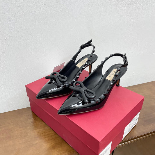 ROCKSTUD BOW SLINGBACK BLACK PATENT LEATHER PUMP 60MM - 35