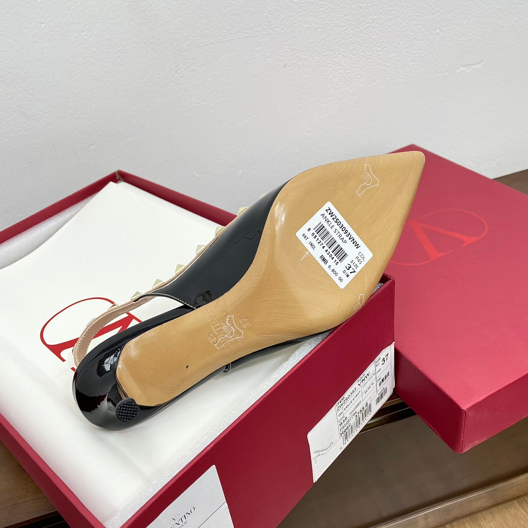 ROCKSTUD BOW SLINGBACK BLACK MIX NUDE TAN PATENT LEATHER PUMP 60MM - 35