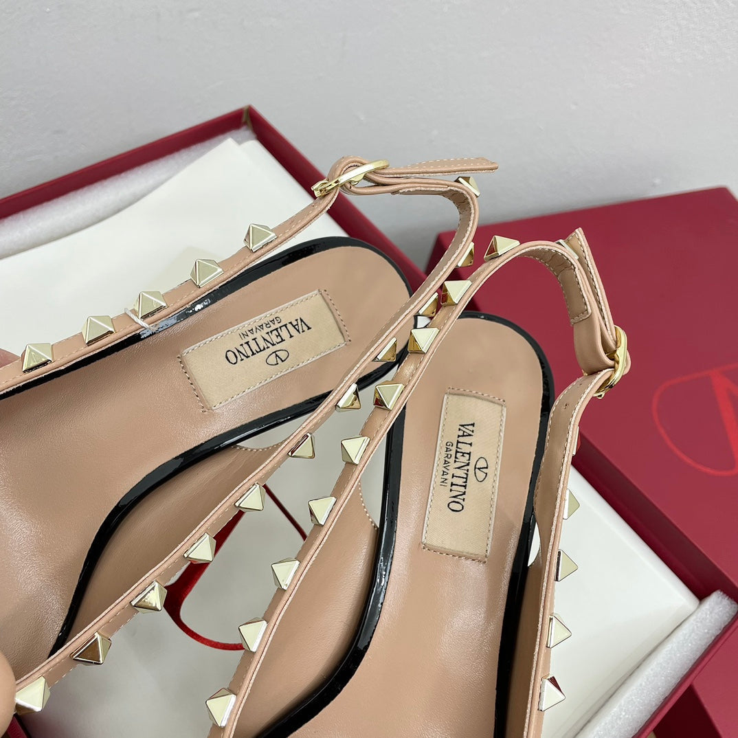 ROCKSTUD BOW SLINGBACK BLACK MIX NUDE TAN PATENT LEATHER PUMP 60MM - 35