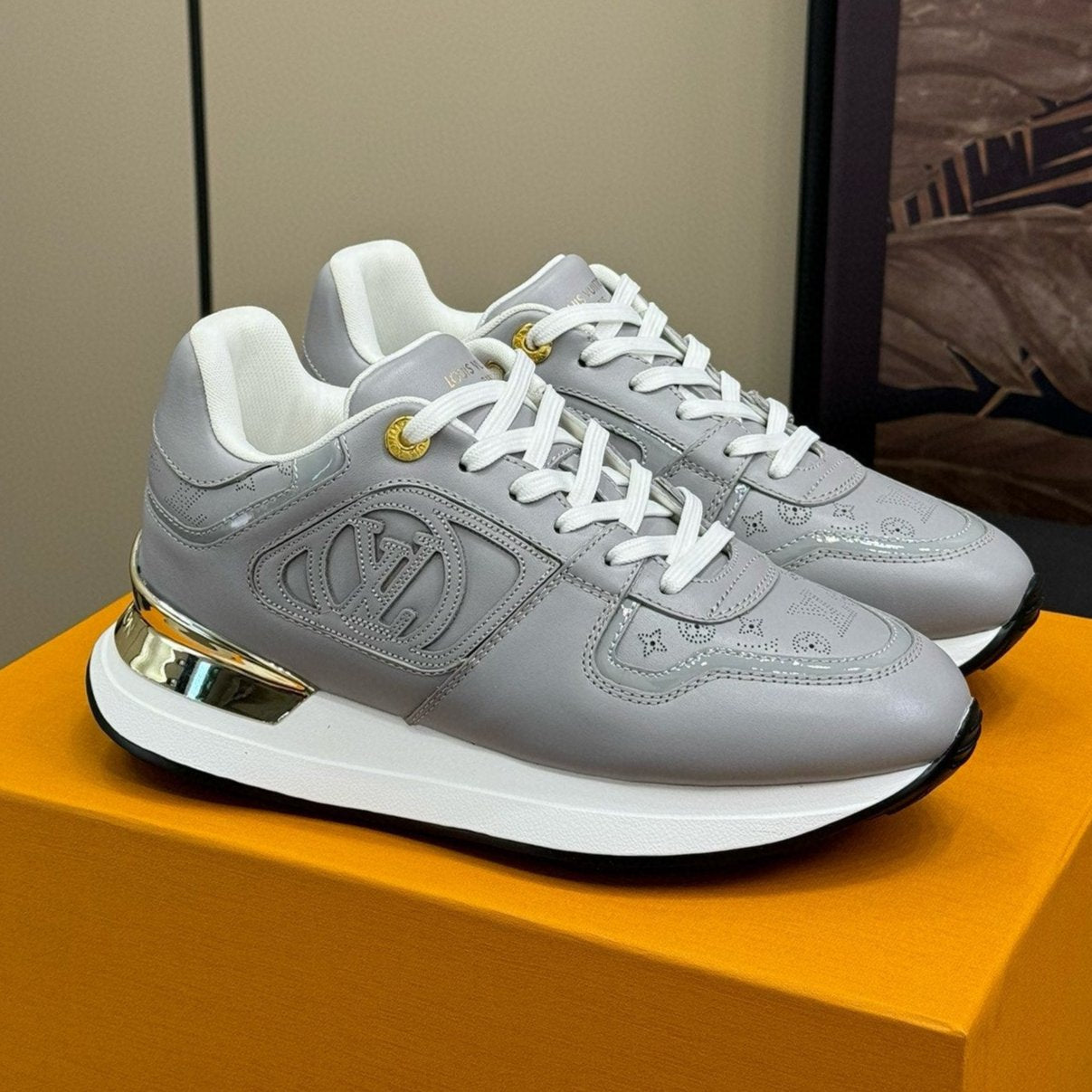 LV NEO RUN AWAY SNEAKER IN STEEL GRAY CALFSKIN - 34