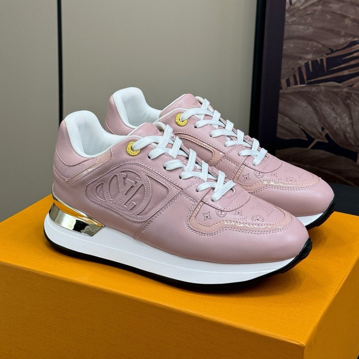 LV NEO RUN AWAY SNEAKER IN PASTEL PINK CALFSKIN - 34