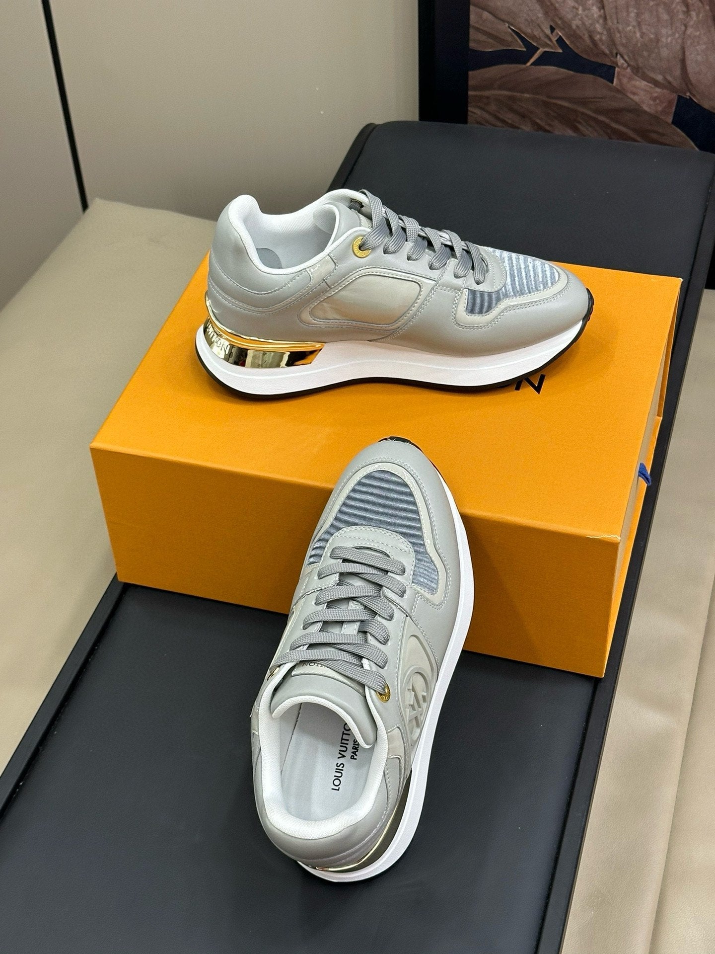 LV NEO RUN AWAY SNEAKER IN DOLPHIN GRAY CALFSKIN - 34