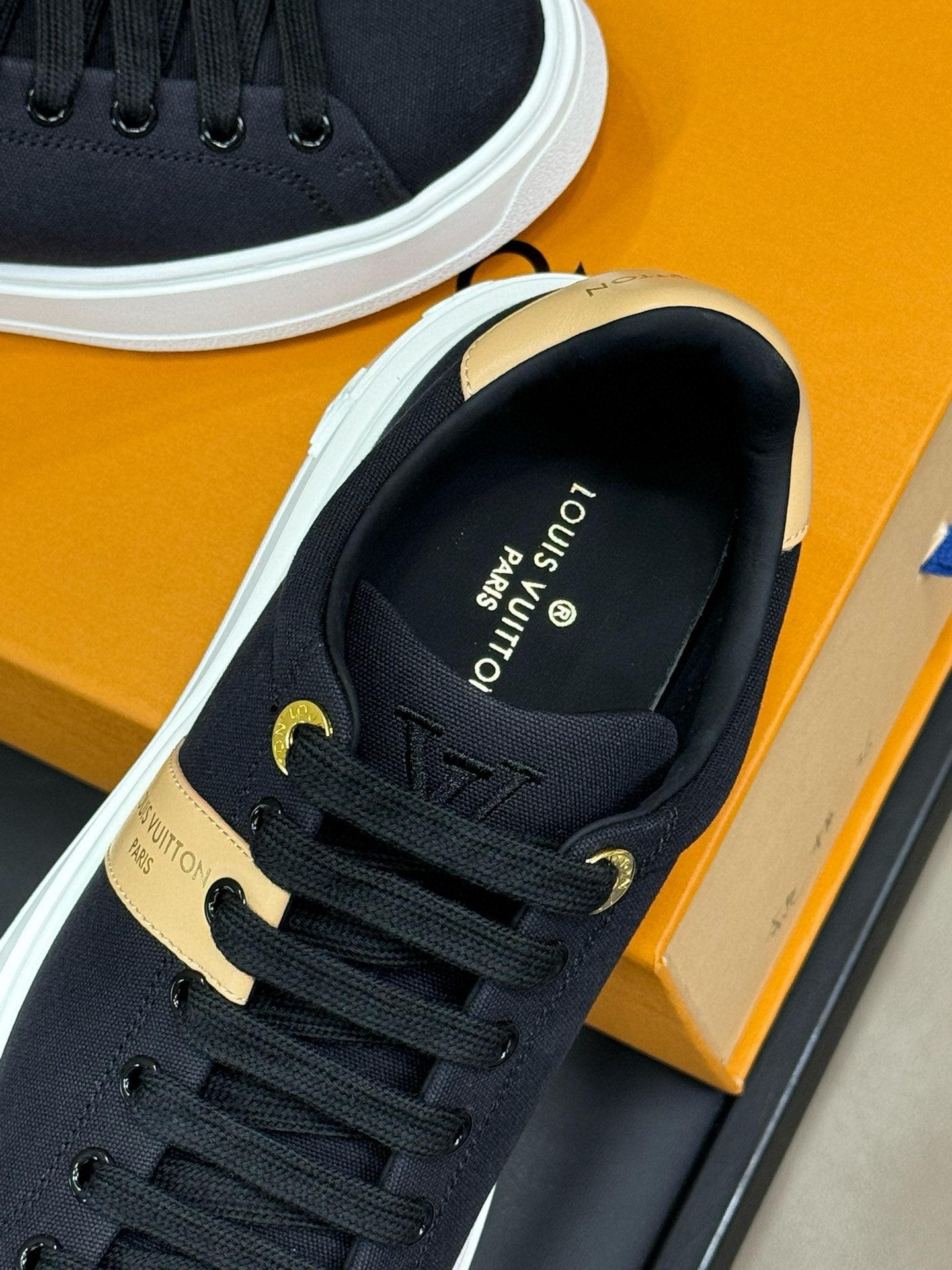 LV TIME OUT SNEAKER IN BLACK MIX MACAROON GOLD CANVAS - 34