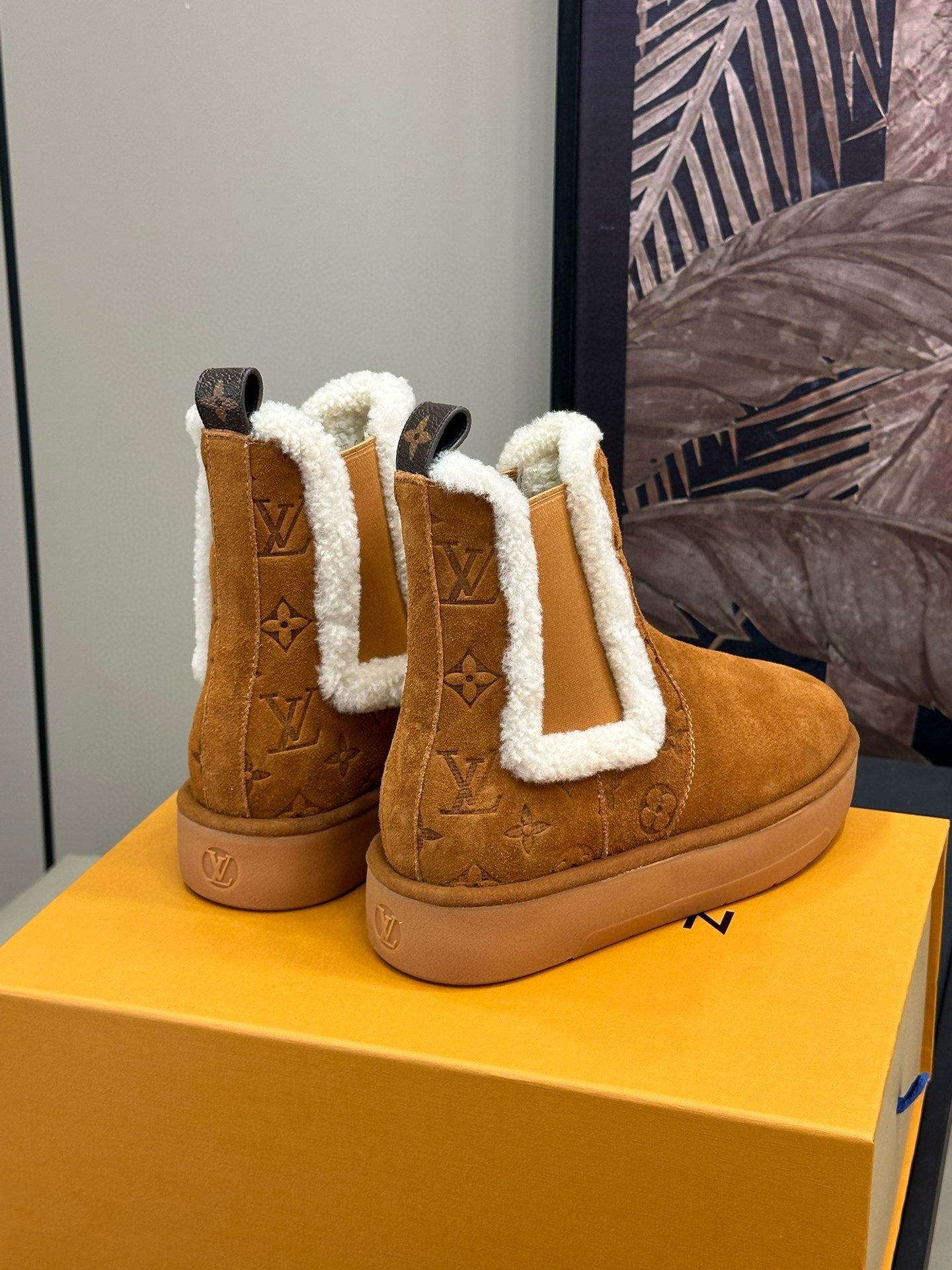 ASPEN CHELSEA ANKLE BOOTS IN BRONZE BROWN MONOGRAM-DEBOSSED SUEDE - 34