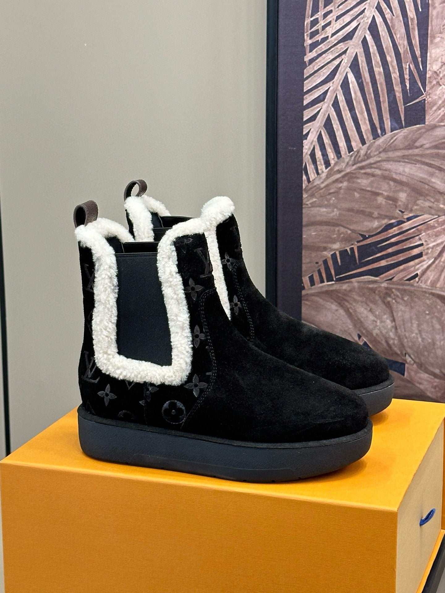 ASPEN CHELSEA ANKLE BOOTS IN BLACK MONOGRAM-DEBOSSED SUEDE - 34