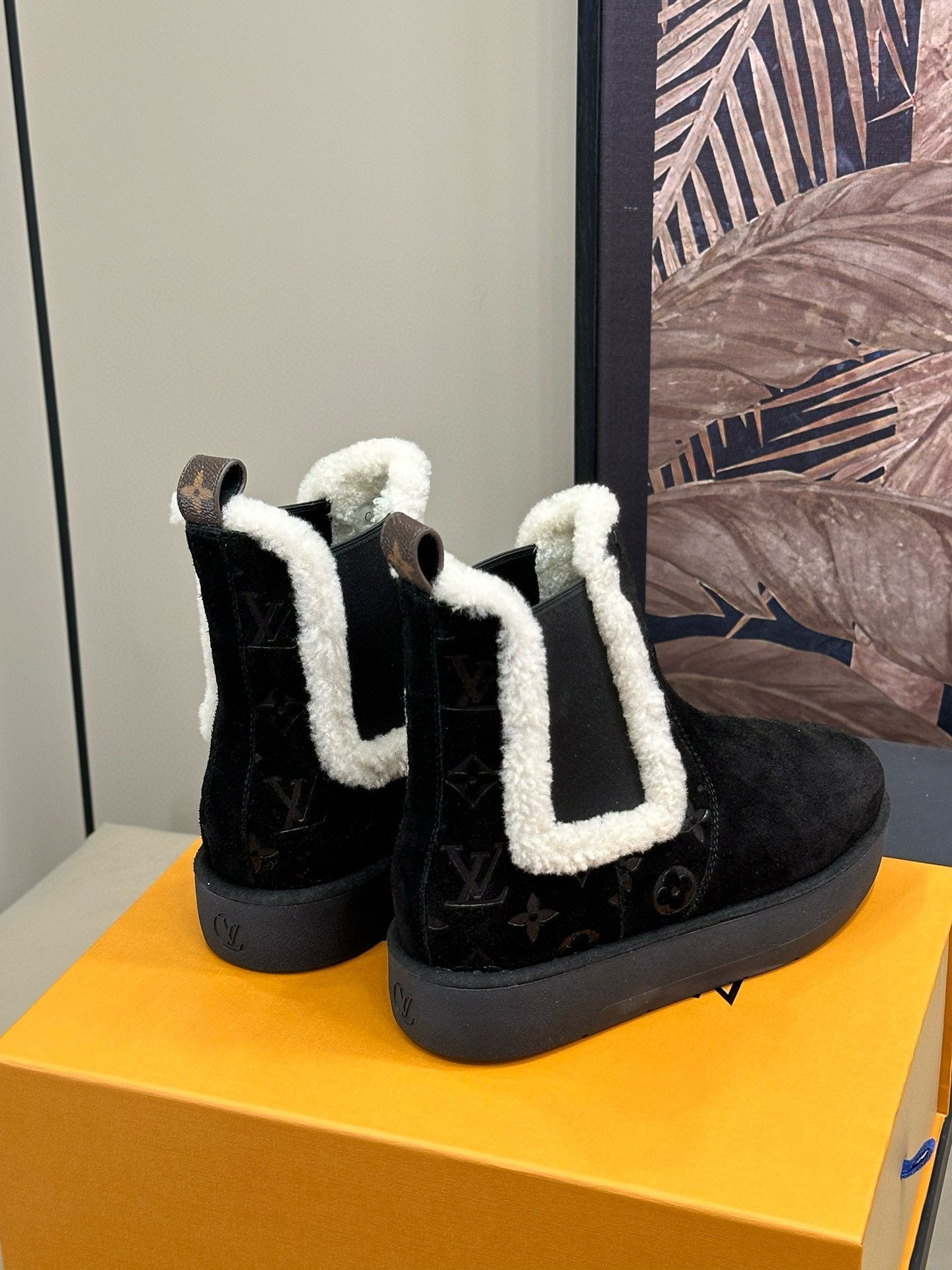ASPEN CHELSEA ANKLE BOOTS IN BLACK MONOGRAM-DEBOSSED SUEDE - 34
