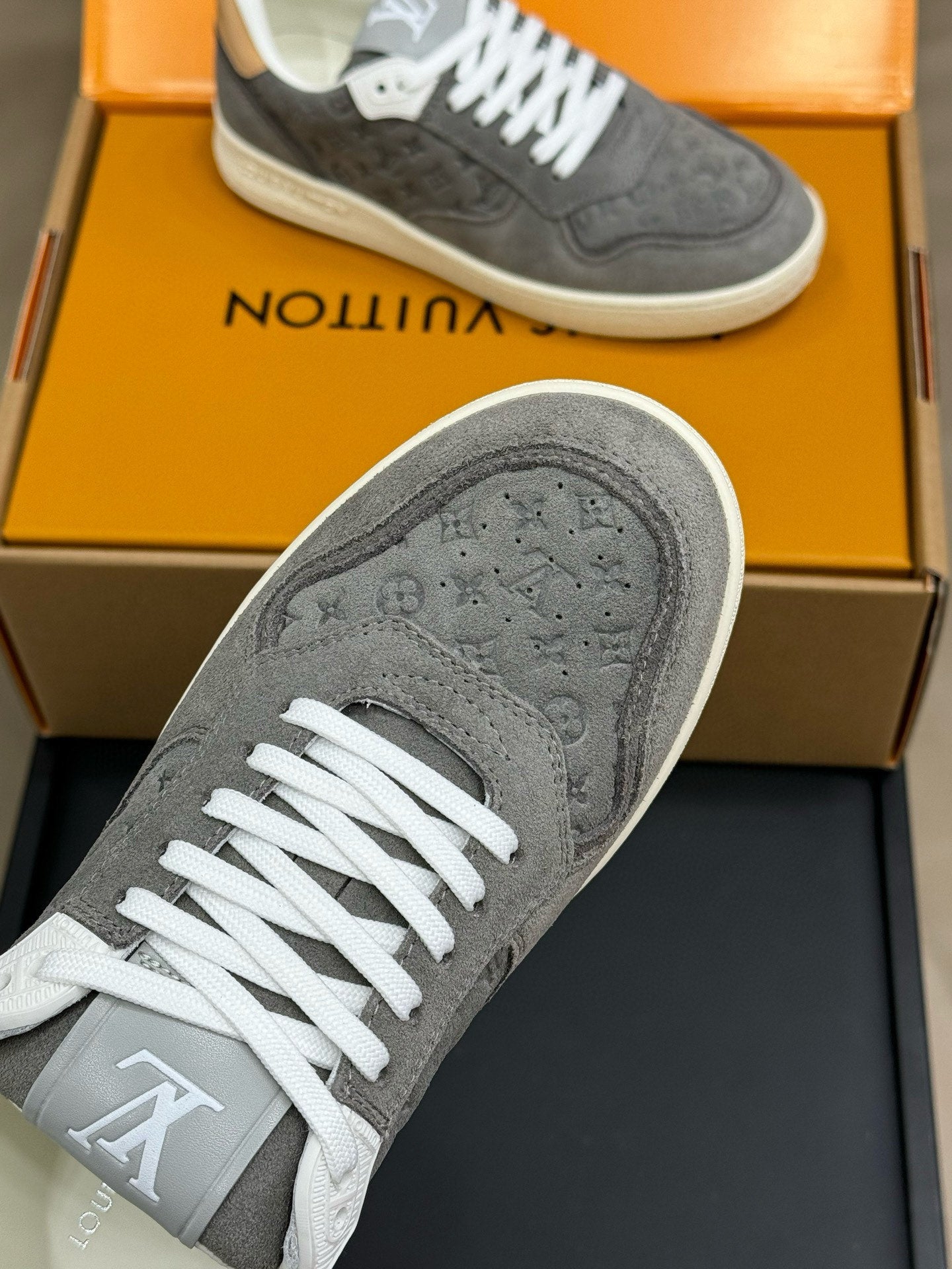 STADIUM SNEAKER IN DOVE GRAY EMBOSSED MONOGRAM SUEDE - 35