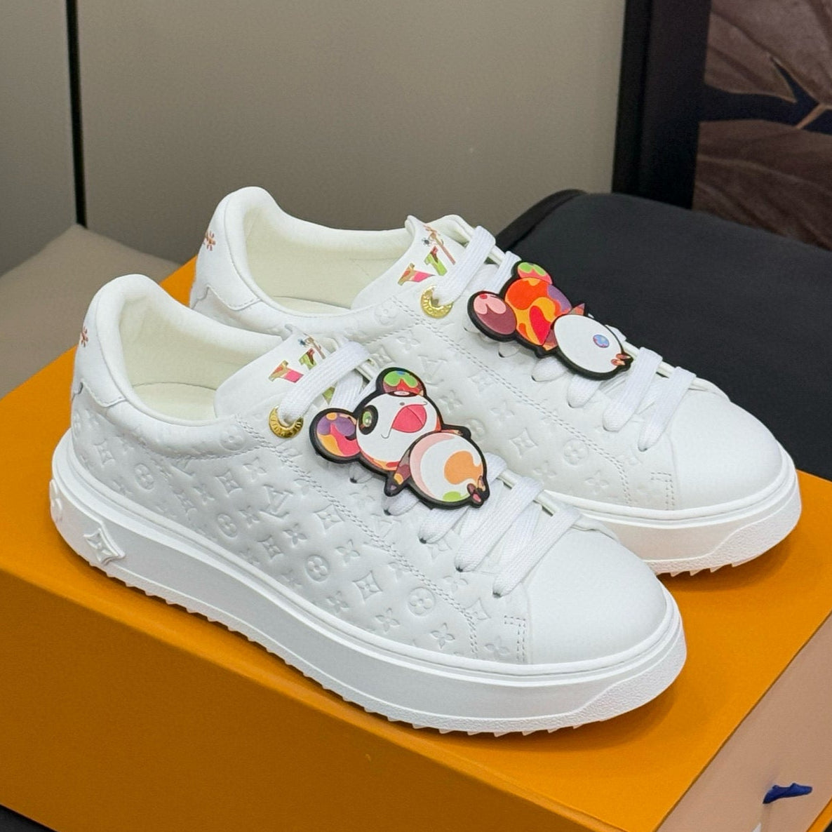 TIME OUT SNEAKER IN WHITE EMBOSSED MONOGRAM CALFSKIN - 35