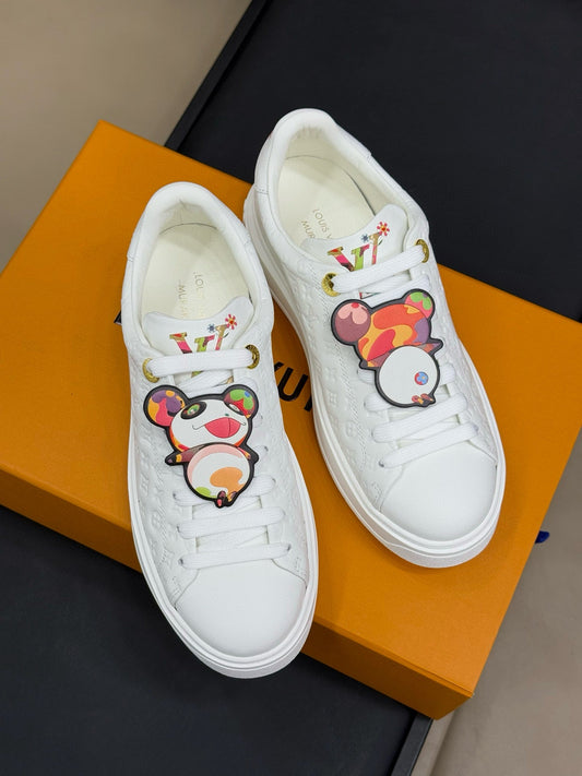 TIME OUT SNEAKER IN WHITE EMBOSSED MONOGRAM CALFSKIN - 35
